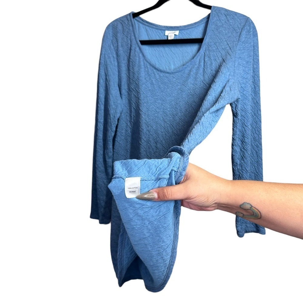 J. Jill Pure Jill 100% Cotton Crinkle Pattern Long Sleeve Tunic Top Blue Size Sm - Picture 4 of 9